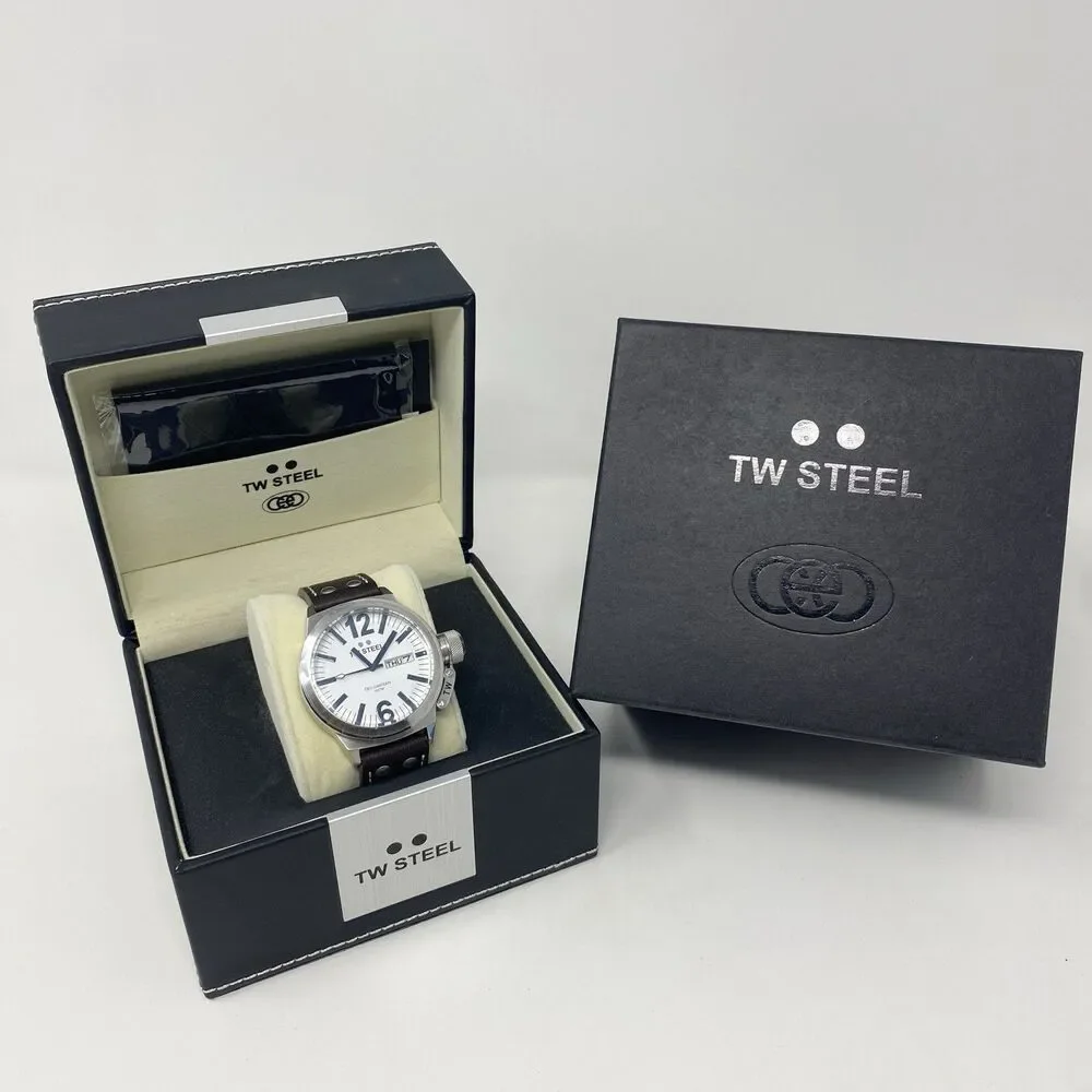 NEW TW Steel CEO Canteen 45mm Watch CE1005 Brown Leather White Dial Quartz - Picture 13 of 13